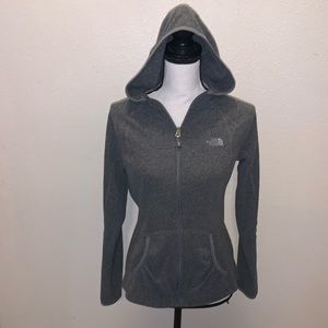 The North Face gray pleated pockets full zip up outdoor fleece sweatshirt